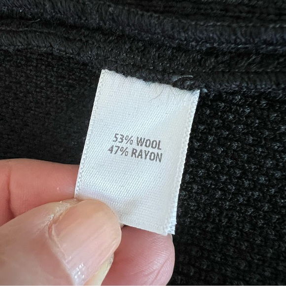 ST. JOHN Black Wool Blend Leather Trim Waist Tie Long Sleeve Jacket Blazer Sz 2 - Picture 14 of 16